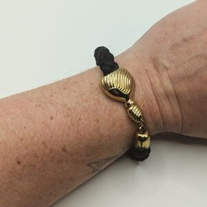 Vintage TED LAPIDUS Paris Perfume Bottle Bracelet Gold Plated & Black Rope -1984